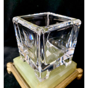 Clear Glass Cube Footed Candle Holder Made in Germany 3" x 3" x 3"